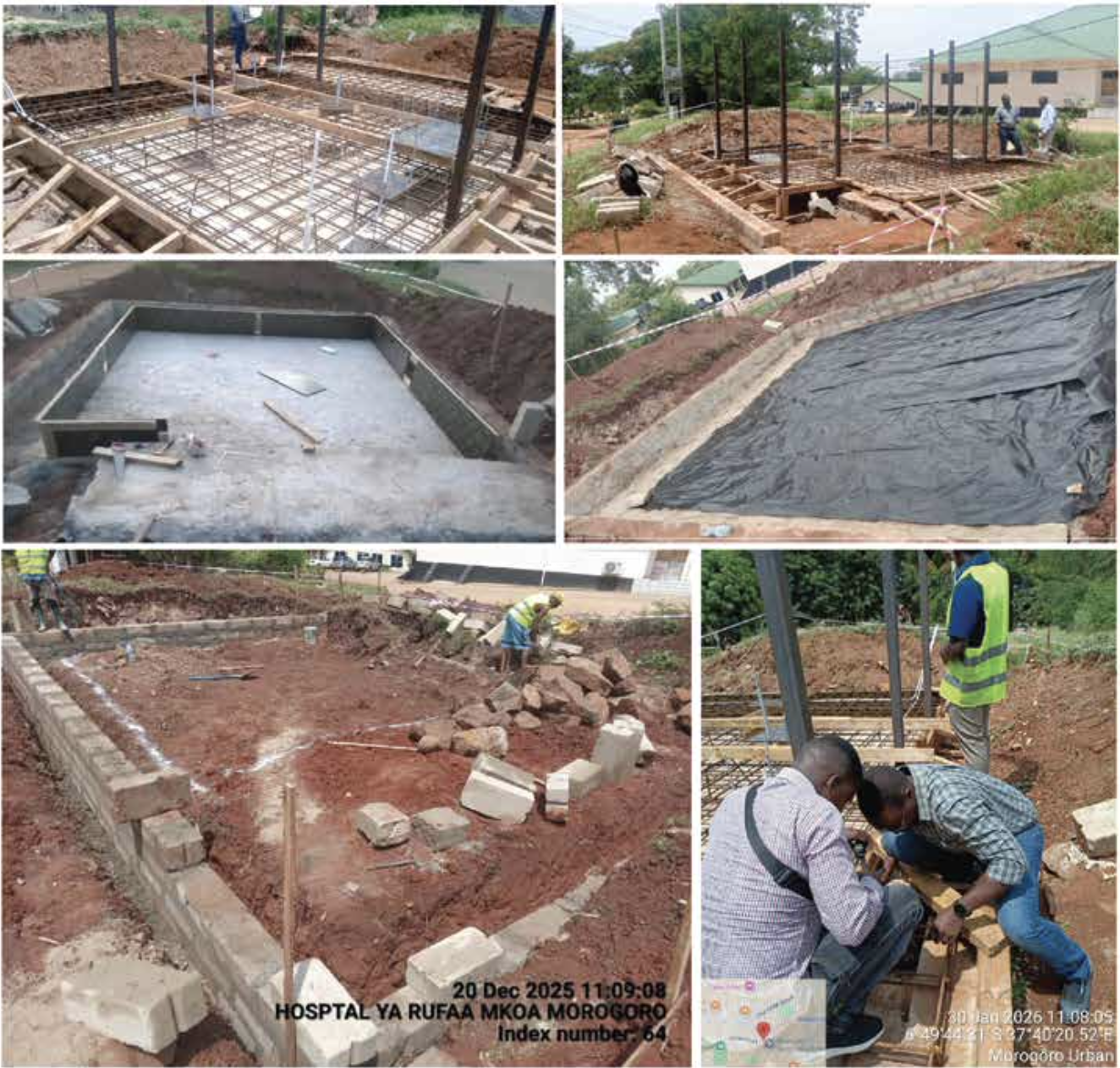Construction progress collage for the Clinton Health Access Initiative hospital civil works project.
